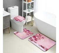 Set di tappetini da bagno natalizi, 3 pezzi, palline di pesca e pigne, assorbenti e antiscivolo, a forma di U, lavabili, in flanella ad asciugatura rapida