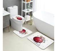 Set di tappetini da bagno natalizi, 3 pezzi, simpatici angeli con cuore, assorbenti e antiscivolo, a forma di U, lavabili, in flanella ad asciugatura rapida