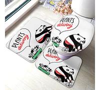 Set di tappetini da bagno Panda Cute Cartoon Fat Pandas Ride Bikes with Cactus with Word Plant Delivery Tappetino da bagno 3 pezzi Tappeto Coprisedile WC Tappetino antiscivolo Tappetino antiscivolo