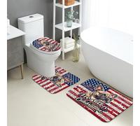Set di tappetini da bagno patriottici, 3 pezzi, motivo: cani francesi, rosso, bianco, blu, assorbente, antiscivolo, a forma di U, lavabile, per festeggiare il 4 luglio, in flanella ad asciugatura