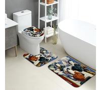 Set di tappetini da bagno per amanti dei cani, 3 pezzi, fantasiosi tappeti da bagno assorbenti antiscivolo a forma di U lavabili, ritratti di animali rustici ad asciugatura rapida, in memory foam, set