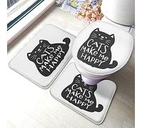 Set di tappetini da bagno per gatti Cute Animal Kitten Cats Make Me Happy Word Tappetino da bagno 3 pezzi Tappeto Coprisedile copriwater Tappetino antiscivolo Tappetino antiscivolo