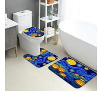 Set di tappetini da bagno per Halloween, 3 pezzi, fantasioso motivo zucca vortice, assorbente, antiscivolo, a forma di U, lavabile, per autunno e notte, ad asciugatura rapida, in flanella