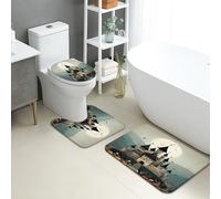Set di tappetini da bagno per Halloween, 3 pezzi, motivo castello stregato, assorbente, antiscivolo, a forma di U, lavabile, notte spettrale ad asciugatura rapida, in flanella