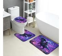 Set di tappetini da bagno per Halloween, 3 pezzi, motivo dinosauro spettrale, cowboy, assorbente, antiscivolo, a forma di U, lavabile, colorato, fantasia, ad asciugatura rapida, in memory foam, set di