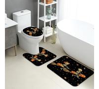 Set di tappetini da bagno per Halloween, 3 pezzi, motivo scheletro, zucca, scopa, assorbente, antiscivolo, a forma di U, lavabile, spaventoso set in memory foam ad asciugatura rapida