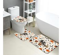Set di tappetini da bagno per Halloween, 3 pezzi, motivo strega, scopa, zucca, pois, assorbente, antiscivolo, a forma di U, lavabile, in flanella autunnale, ad asciugatura rapida
