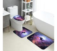 Set di tappetini da bagno per Halloween, 3 pezzi, motivo strega spettrale, scopa e luna, assorbente, antiscivolo, a forma di U, lavabili, artistici, ad asciugatura rapida, in memory foam