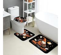 Set di tappetini da bagno per Halloween, 3 pezzi, simpatici fantasmi gnomi assorbenti antiscivolo tappeti da bagno a forma di U lavabili, decorazione autunnale in flanella ad asciugatura rapida