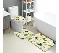 Set di tappetini da bagno primaverili, 3 pezzi, design con cactus e bruco, assorbenti e antiscivolo, a forma di U, lavabili, ispirati alla natura, ad asciugatura rapida, in memory foam