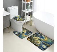 Set di tappetini da bagno primaverili, 3 pezzi, fantasiosi denti di leone stellati assorbenti antiscivolo tappeti da bagno a forma di U lavabili, Dreamy Nature ad asciugatura rapida, in memory foam