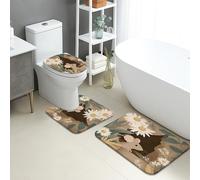 Set di tappetini da bagno primaverili, design floreale con topolino e topolino assorbente, antiscivolo, lavabile, ispirato alla natura, in memory foam, ad asciugatura rapida, set di tappeti da bagno