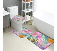 Set di tappetini da bagno primaverili, felci colorate, arte astratta, antiscivolo, a forma di U, lavabili, vivaci fiori ad asciugatura rapida, set di tappeti da bagno in memory foam