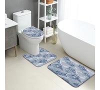Set di tappetini da bagno scenici, 3 pezzi, blu paesaggio, assorbente, antiscivolo, a forma di U, lavabile, ispirato alla natura, in flanella ad asciugatura rapida, set di tappeti da bagno
