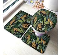 Set di tappetini da bagno tigre animali selvatici tigri leopardo nella giungla tappetino da bagno foglia di palma 3 pezzi tappeto coprisedile copriwater tappetino antiscivolo tappetino antiscivolo
