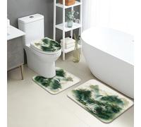 Set di tappetini da bagno verdi da 3 pezzi, con paesaggio astratto di montagna assorbente, antiscivolo, a forma di U, lavabile, ispirato alla natura, in flanella ad asciugatura rapida, set di tappeti