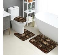 Set di tappetini da bagno vintage, 3 pezzi, con libri rustici ed erbe, assorbenti e antiscivolo, a forma di U, lavabili, motivo floreale autunnale, ad asciugatura rapida, in flanella