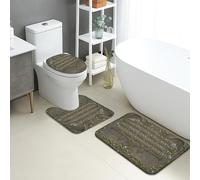 Set di tappetini da bagno vintage, 3 pezzi, eleganti motivi a scorrimento, assorbenti e antiscivolo, a forma di U, lavabili, design classico, ad asciugatura rapida, in flanella