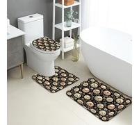 Set di tappetini da bagno vintage, 3 pezzi, eleganti motivi floreali, assorbenti e antiscivolo, a forma di U, lavabili, design classico, ad asciugatura rapida, in flanella