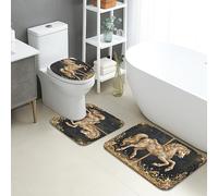 Set di tappetini da bagno vintage, 3 pezzi, eleganti tappeti da bagno assorbenti antiscivolo a forma di U lavabili, motivo floreale classico ad asciugatura rapida in flanella
