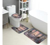 Set di tappetini da bagno vintage 3 pezzi, eleganti tappetini assorbenti antiscivolo per WC a forma di U, lavabili con motivo floreale classico ad asciugatura rapida