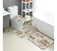 Set di tappetini da bagno vintage, 3 pezzi, motivo floreale da giardino, assorbente, antiscivolo, a forma di U, lavabile, classico in flanella ad asciugatura rapida