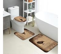 Set di tappetini da bagno vintage, 3 pezzi, motivo lanterna con uccellini rustici, assorbenti, antiscivolo, a forma di U, lavabili, in flanella ad asciugatura rapida, set di tappeti da bagno autunnali