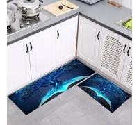 Set di Tappetini da Cucina Antiscivolo 2 Pezzi, Tappeti Albero Luminoso Del Libro Arte Misteriosa Lavabili Resistente all'olio, per Corridoio Sala da Pranzo Ingresso, Blu, 40x60cm+40x120cm