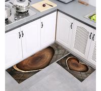 Set di Tappetini da Cucina Antiscivolo 2 Pezzi, Tappeti Cuore Tronco D'Albero Rustico Romantico Lavabili Resistente all'olio, per Corridoio Sala da Pranzo Ingresso, Marrone scuro, 40x60cm+40x120cm