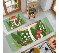 Set di Tappetini da Cucina Antiscivolo 2 Pezzi, Tappeti Giardino Di Funghi Lumaca Carino Illustrazione Lavabili Resistente all'olio, per Corridoio Sala da Pranzo, Verde chiaro, 40x60cm+40x120cm