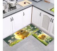 Set di Tappetini da Cucina Antiscivolo 2 Pezzi, Tappeti Pulcini D'Erba Carini Lavabili Resistente all'olio, per Corridoio Sala da Pranzo Ingresso, Verde salvia, 43x75cm+43x150cm