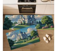 Set di Tappetini da Cucina, antiscivolo Lavabili, 2 Pezzi Tappeti da Architettura Cartone Animato Chiesa Mezzo Alla Prateria, Tappeti da Cucina Anti-affaticamento per Casa Ufficio, 50x80cm+50x150cm