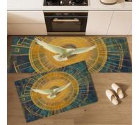 Set Di Tappetini Da Cucina Aquila Bianca Aureola, Antiscivolo E Lavabili, 2 Pezzi, Set Di Tappeti Da Cucina Dipinto Ad Olio Vintage Di Un Animale per Decorazione Della Casa, Corridoi, 45x75cm+45x150cm