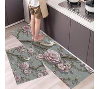 Set Di Tappetini Da Cucina Camelia Uccello, Antiscivolo E Lavabili, 2 Pezzi, Tappeti E Zerbini Da Cucina Stile Rustico Inglese per Decorazione Della Casa, Ufficio, Scrivania 50x80cm+50x150cm