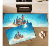 Set Di Tappetini Da Cucina Mare Di Nuvole Fiaba Castello, Antiscivolo E Lavabili, 2 Pezzi, Tappeti E Zerbini Da Cucina Fiaba A Cartoni Animati Sulla Guarigione per Decor Ufficio 50x80cm+50x150cm