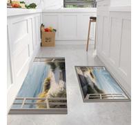 Set Di Tappetini Da Cucina Passerella Spiaggia Canneti, Antiscivolo E Lavabili, 2 Pezzi, Set Di Tappeti Da Cucina Paesaggi Costieri Rigeneranti per Decorazione Della Casa, Corridoi, 40x60cm+40x120cm