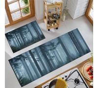 Set Di Tappetini Da Cucina Rettangolari Assorbenti - Stampa Foresta Di Pini Nebbiosa Tappeto Grigio Carbone Comfort Lavabile Tappeto Da Bagno, Paesaggio Fantasy Antiscivolo Casa Soggiorno Decor