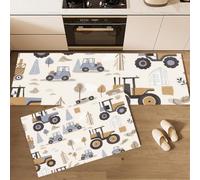 Set Di Tappetini Da Cucina Trattore Piantina, Antiscivolo E Lavabili, 2 Pezzi, Tappeti E Zerbini Da Cucina Cartone Animato Sulla Guarigione per Decorazione Della Casa Ufficio 40x60cm+40x120cm, Bianco