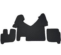 Set di tappetini per auto e copertura per tunnel del motore per IVECO Stralis Hi-Way Automatico con guida a sinistra in ecopelle trapuntata a 3 strati in nero