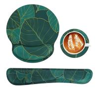 Set di Tappetini per Mouse 3 in 1, Tappetino Mouse Poggiapolsi + Appoggio per Polsi da Tastiera + Sottobicchiere, Mouse Pad Ergonomico per Computer Ufficio Casa Gioco, Facile Digitazione (A)