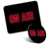 Set di tappetini per mouse rettangolari e sottobicchiere, con scritta "On Air Neon Sign Radio TV Studio 20 cm e 9 cm per computer e computer portatili, ufficio, regalo, base antiscivolo #45929