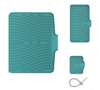 Set di tappetini scolapiatti in silicone con bordo di scarico, 3 pezzi, tappetino di scarico per lavello da cucina, per piano di lavoro, resistente al calore, vassoio per sapone per bagno, grigio (blu