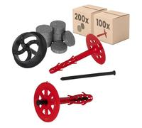 Set di tasselli isolanti PROTEKTOR Ø10x160mm con chiodo in plastica (100 pezzi + 200 Rondelle + 1 Fresapolistirolo) per isolamento ETICS e facciate, certificato ETA tasselli a impatto