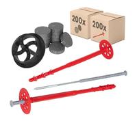 Set di tasselli isolanti PROTEKTOR Ø10x240mm con chiodo in acciaio (200 pezzi + 200 Rondelle + 1 Fresa a tazza) per isolamento ETICS e facciate, certificato ETA tasselli a impatto