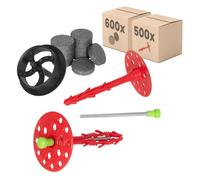 Set di tasselli isolanti PROTEKTOR Ø8x140mm con chiodo in acciaio (500 pezzi + 600 Rondelle + 1 Fresa a tazza) per isolamento ETICS e facciate, certificato ETA tasselli a impatto