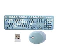 Set di tastiera e mouse wireless, 2,4 Ghz 104 tasti Combinazione di mouse tastiera meccanica desktop da ufficio in stile retrò con pulsante multimediale(blu) small gift