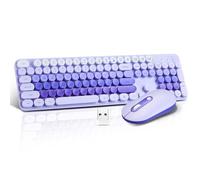 Set di tastiera e mouse wireless, tastiera e mouse wireless compatti, silenziosi, 2,4 G, design ultra sottile ed elegante, per Windows, desktop, PC, notebook, laptop, tasti rotondi, viola, colori
