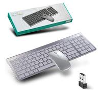 Set di tastiera mouse senza fili 2,4 GHz e Bluetooth, tastiera e mouse senza fili con batterie ricaricabili, tastiera ultra sottile con tastierino digitale, mouse silenzioso, per PC/Laptop/Mac, QWERTY