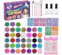 Set di tatuaggi con glitter per bambini, 38 colori, 182 stencil per tatuaggi, 3 adesivi, 5 pennelli, tatuaggi temporanei, glitter per ragazze, feste, compleanno, Pasqua, Natale