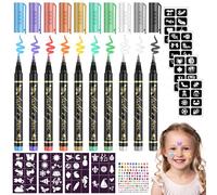 Set di tatuaggi con glitter per bambini, delicato sulla pelle, 10 colori, con stencil e adesivi, regalo per ragazze, 3-8 anni, adatto per compleanno, festa dei bambini, regalo di Halloween